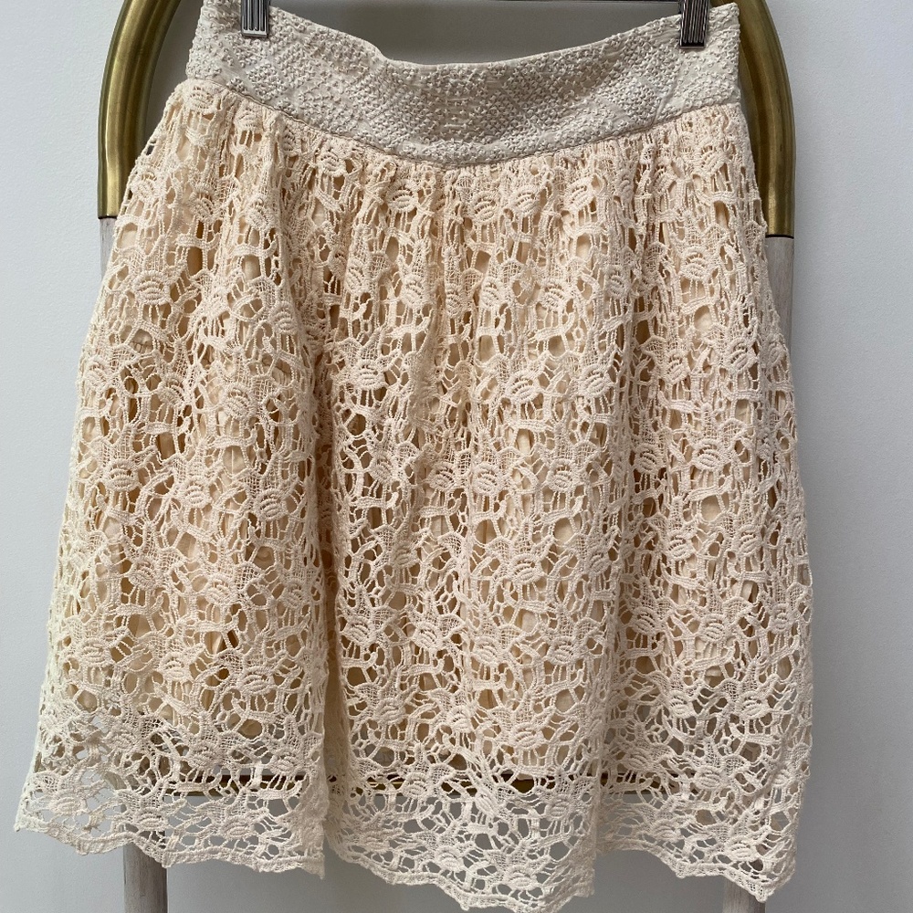 Manoush Jupe Marylin 100% Cotton Tan Lace Short Party Dress Skirt Size 8